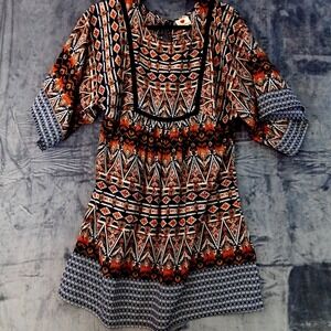 One Clothing Dress Womens Medium Multicolor Boho Ethnic Ikat Festival Tunic Top